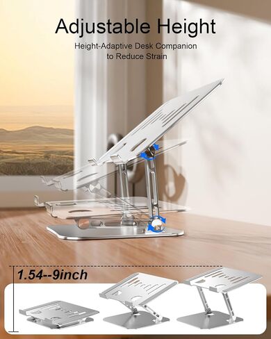 Laptop Stand for Desk + iPad Stand Bundle, Adjustable Metal Foldable Laptop Riser & 360° Rotating Aluminum Tablet Holder, Ventilated Cooling Stand Compatible with 10-17" Laptops & 4.7-12.9" Ta in Kuwait