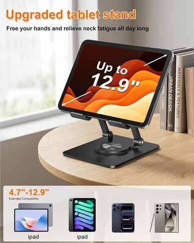 Laptop Stand for Desk + iPad Stand Bundle, Adjustable Metal Foldable Laptop Riser & 360° Rotating Aluminum Tablet Holder, Ventilated Cooling Stand Compatible with 10-17" Laptops & 4.7-12.9" Ta in Kuwait
