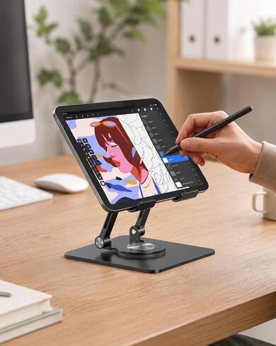 Laptop Stand for Desk + iPad Stand Bundle, Adjustable Metal Foldable Laptop Riser & 360° Rotating Aluminum Tablet Holder, Ventilated Cooling Stand Compatible with 10-17" Laptops & 4.7-12.9" Ta in Kuwait