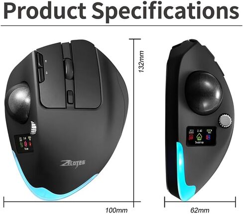 Wireless Mouse – 2.4GHz + Bluetooth Dual Mode Connection, 8 Programmable Buttons, 8000 CPI Adjustable, Trackball Design, with Display Screen, Ergonomic Tilt Angle, For Windows, macOS, Android, Linux in Kuwait