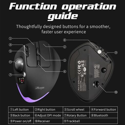 Wireless Mouse – 2.4GHz + Bluetooth Dual Mode Connection, 8 Programmable Buttons, 8000 CPI Adjustable, Trackball Design, with Display Screen, Ergonomic Tilt Angle, For Windows, macOS, Android, Linux in Kuwait