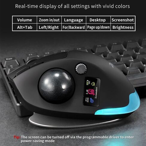 Wireless Mouse – 2.4GHz + Bluetooth Dual Mode Connection, 8 Programmable Buttons, 8000 CPI Adjustable, Trackball Design, with Display Screen, Ergonomic Tilt Angle, For Windows, macOS, Android, Linux in Kuwait