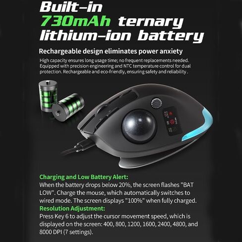 Wireless Mouse – 2.4GHz + Bluetooth Dual Mode Connection, 8 Programmable Buttons, 8000 CPI Adjustable, Trackball Design, with Display Screen, Ergonomic Tilt Angle, For Windows, macOS, Android, Linux in Kuwait