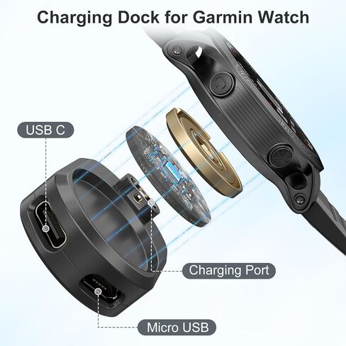 Charger Adapter for Garmin Watch, Portable Charging Cable Dock Station Compatible with Garmin Fenix 8 7 6 5, Forerunner 965 955 935 245, Venu 3S 2 SQ, Vivoactive 5 4 4s 3,Vivomove in Kuwait