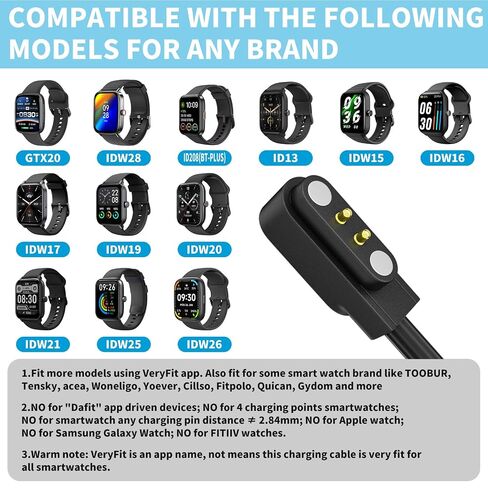 Charging Cable for Smart Watch, USB/USB-C to Magnet Charging Cable for IDW13/15/16/17, IDW19/20/25/26/28,SW021/023/025,ID205L ID205G/205U/205S/206/216 (3.1ft) in Kuwait