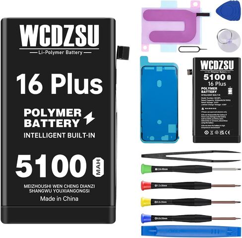 Battery Replacement for iPhone 16 Plus 5100mAh New 0 Cycle High Capacity Li-Polymer Battery for iPhone 16 Plus with Full Tool Kit Model A3082 A3289 A3291 A3290 in Kuwait