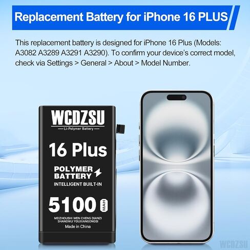 Battery Replacement for iPhone 16 Plus 5100mAh New 0 Cycle High Capacity Li-Polymer Battery for iPhone 16 Plus with Full Tool Kit Model A3082 A3289 A3291 A3290 in Kuwait