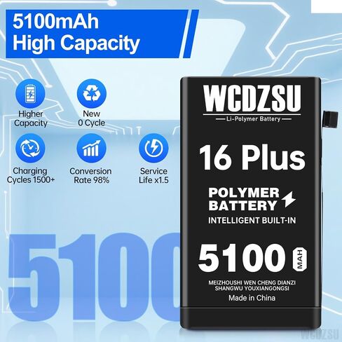Battery Replacement for iPhone 16 Plus 5100mAh New 0 Cycle High Capacity Li-Polymer Battery for iPhone 16 Plus with Full Tool Kit Model A3082 A3289 A3291 A3290 in Kuwait