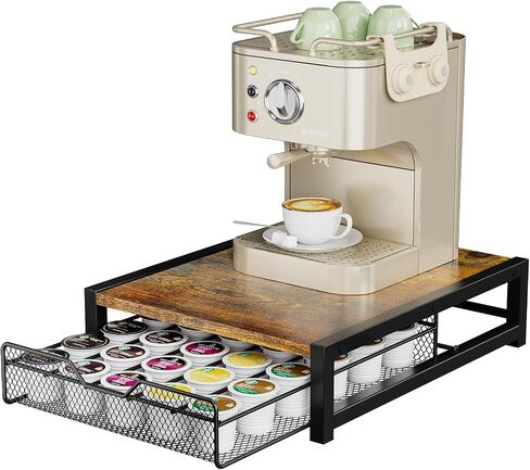 KLM Coffee Pod Holder for Keuring K-Cup,Rustic Brown Counter Storage Organizer with Sliding Drawer,Holds 35 Pods,No Assembly Required. in Saudi Arabia