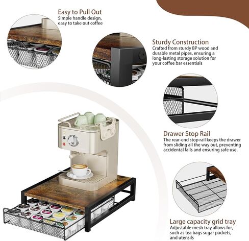 KLM Coffee Pod Holder for Keuring K-Cup,Rustic Brown Counter Storage Organizer with Sliding Drawer,Holds 35 Pods,No Assembly Required. in Saudi Arabia