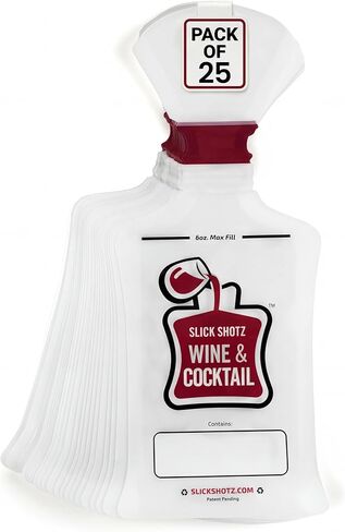 Slick Shotz 25 Pcs Heat Sealed Plastic Flasks for Wine & Cocktails - 6oz Leak Proof and Reusable Liquor Pouches for Travel, Concerts, Events (Heat Sealer Not Included) in Kuwait