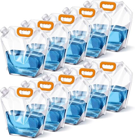 12PCS 1.3 Gallon Water Storage Bag, Water Container Emergency Jug, Plastic Storage Pouch Freezable Carrier Tank, Foldable Bottle for Outdoor Sport Camping (Clear,No Scale) in Kuwait