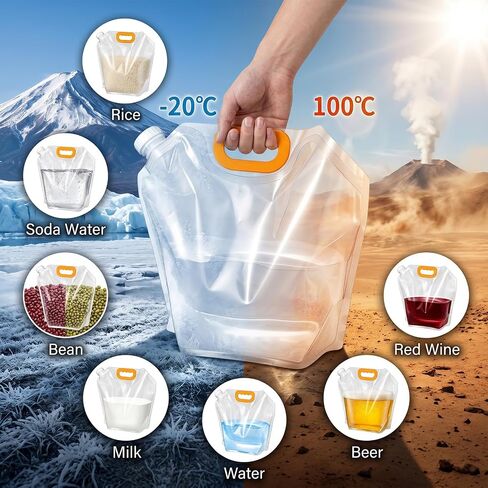 12PCS 1.3 Gallon Water Storage Bag, Water Container Emergency Jug, Plastic Storage Pouch Freezable Carrier Tank, Foldable Bottle for Outdoor Sport Camping (Clear,No Scale) in Kuwait
