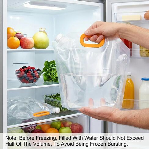 12PCS 1.3 Gallon Water Storage Bag, Water Container Emergency Jug, Plastic Storage Pouch Freezable Carrier Tank, Foldable Bottle for Outdoor Sport Camping (Clear,No Scale) in Kuwait