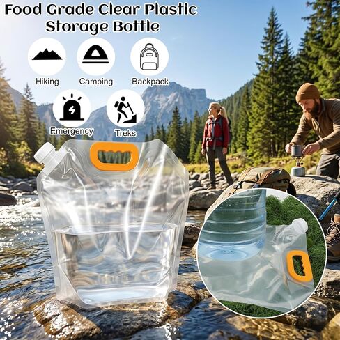 12PCS 1.3 Gallon Water Storage Bag, Water Container Emergency Jug, Plastic Storage Pouch Freezable Carrier Tank, Foldable Bottle for Outdoor Sport Camping (Clear,No Scale) in Kuwait