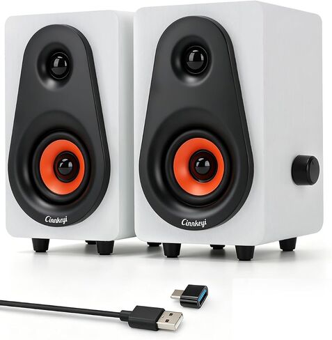 PC Speakers 12W, Wooden Computer Speakers USB Powered with Dual Diaphragm, High-Fidelity Stereo Sound for Desktop Laptop Monitor Tablet, Built-in Audio Output Jack (Brown) in Kuwait