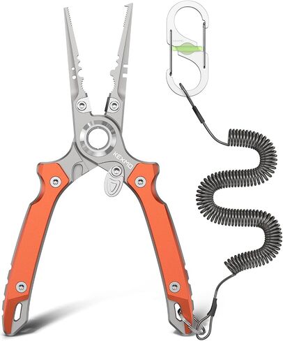 KEXMO 17-4 Stainless Steel Fishing Pliers, Anti-Twist Saltwater Hook Remover Tool, 7.17" Split Ring Pliers with Tungsten Cutters, Lightweight Aluminum Scales, Luminous Locking S-Carabiner in Kuwait