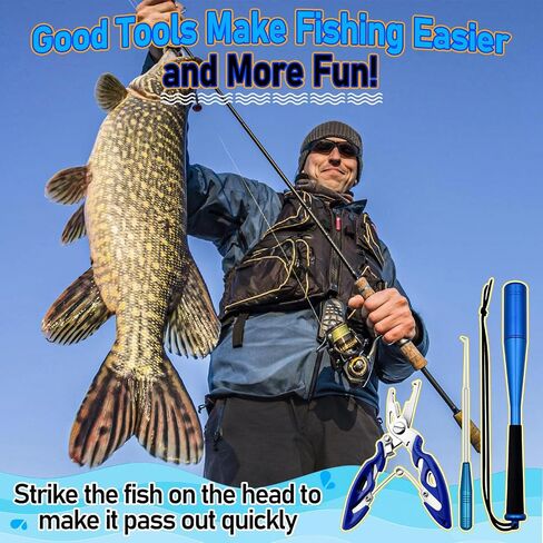 Wonwood_direct Fishing Tool Kit, Fishing Gear with Fish Hook Remover Tool Corrosion-Resistant Fishing Pliers and Fish Stunner Hammer, Stainless Steel Fishing Accessories, for Fishermen in Kuwait