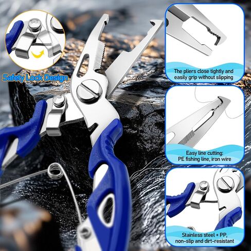Wonwood_direct Fishing Tool Kit, Fishing Gear with Fish Hook Remover Tool Corrosion-Resistant Fishing Pliers and Fish Stunner Hammer, Stainless Steel Fishing Accessories, for Fishermen in Kuwait