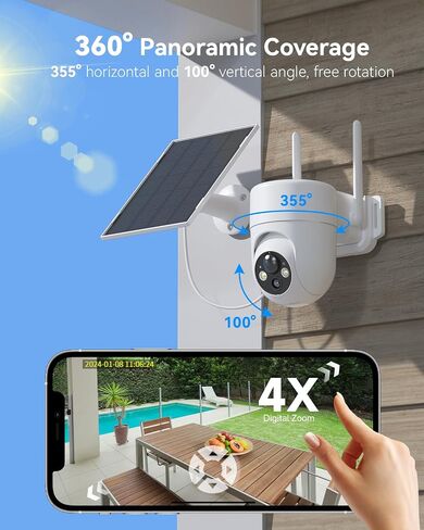 LIWAN Solar Camera Outdoor Wireless, 2.4G WiFi Security Cameras for Home Security, Surveillance Camera Outside with Solar Panel, 2K Color Night Vision, 360°PTZ, PIR Detection, 2-Way Talk in Kuwait