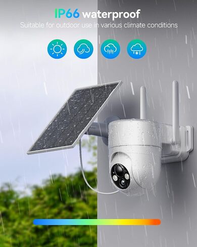 LIWAN Solar Camera Outdoor Wireless, 2.4G WiFi Security Cameras for Home Security, Surveillance Camera Outside with Solar Panel, 2K Color Night Vision, 360°PTZ, PIR Detection, 2-Way Talk in Kuwait