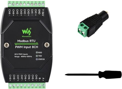 Modbus RTU PWM Input Module 8CH, Isolated RS485 8-Channel PWM Pulse Detector, Frequency & Duty Cycle Acquisition, 7-36V DC Input, DIN Rail Mount Case, TVS/Fuse Protection, LEDs in Kuwait