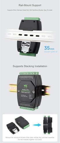 Modbus RTU PWM Input Module 8CH, Isolated RS485 8-Channel PWM Pulse Detector, Frequency & Duty Cycle Acquisition, 7-36V DC Input, DIN Rail Mount Case, TVS/Fuse Protection, LEDs in Kuwait