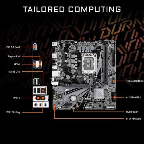 GIGABYTE H610M D3W WIFI6 Intel LGA 1700 Micro ATX Motherboard, Supports 14th/13th/12th Gen Intel Processors, 5+1+1 Power Phase, DDR5, 1x M.2, PCIe 4.0 x16, USB 3.2 Gen 1, WIFI6, GbE LAN, WiFi EZ-Plug in Kuwait