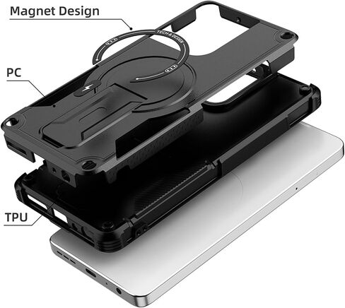 for Moto G Power 2026 Case: with Tempered Glass Screen Protector & Kickstand Heavy Duty Protection Magnetic Cover for Moto G Power 2025 Case(Black) in Kuwait