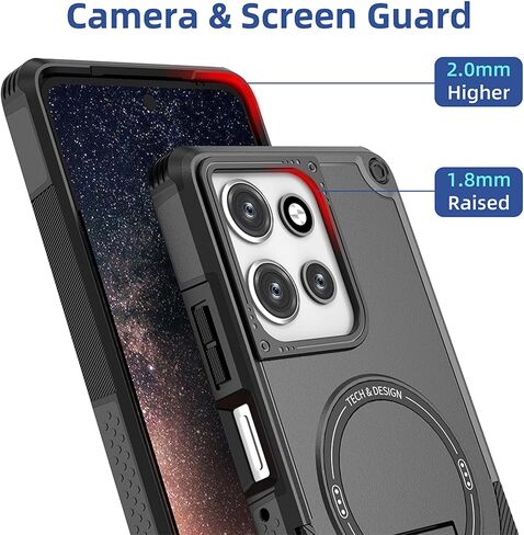 for Moto G Power 2026 Case: with Tempered Glass Screen Protector & Kickstand Heavy Duty Protection Magnetic Cover for Moto G Power 2025 Case(Black) in Kuwait