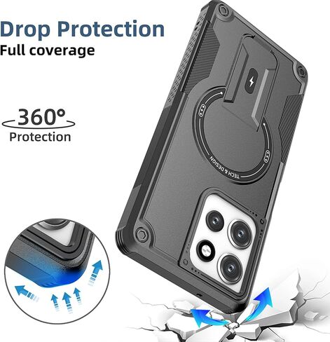for Moto G Power 2026 Case: with Tempered Glass Screen Protector & Kickstand Heavy Duty Protection Magnetic Cover for Moto G Power 2025 Case(Black) in Kuwait