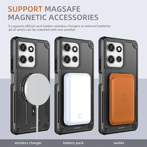for Moto G Power 2026 Case: with Tempered Glass Screen Protector & Kickstand Heavy Duty Protection Magnetic Cover for Moto G Power 2025 Case(Black) in Kuwait