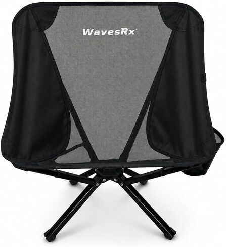 WAVESRX Portable Folding Beach Chair for Adults, Lightweight Outdoor Chair with Aluminum Frame, Cup Holder & Mesh Storage Pouch - Black in Kuwait