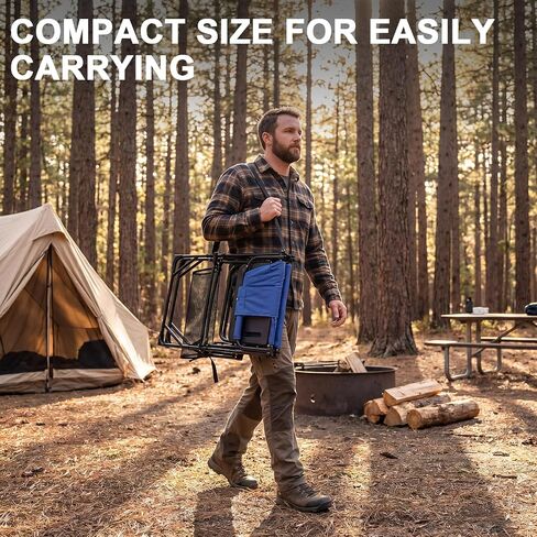 Romswi 2Pcs Extra Tall Portable 30" Seat Height Folding Camping Chair Directors Chair High Foldable Bar Stool with Side Table for Makeup Artist, Sports Event, Craft Show, Supports 400LBS,Blue in Kuwait