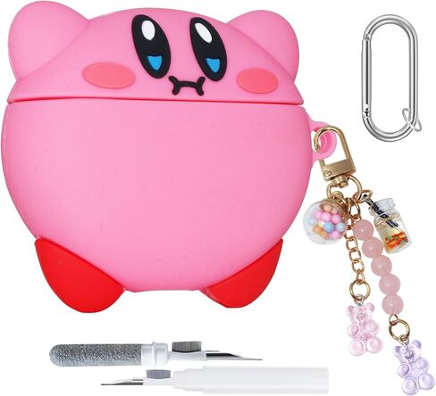 for AirPods 4 4th Generation Case Kirb Cover, 2024 Released Cute Cartoon Cool Funny Silicone Shockproof Skin for AirPods 4 Case with Bear Wrist Strap & Cleaning Pen for Boy Girl Kid, Pink 4st Case in Saudi Arabia