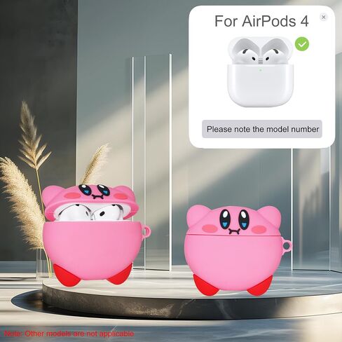 for AirPods 4 4th Generation Case Kirb Cover, 2024 Released Cute Cartoon Cool Funny Silicone Shockproof Skin for AirPods 4 Case with Bear Wrist Strap & Cleaning Pen for Boy Girl Kid, Pink 4st Case in Saudi Arabia