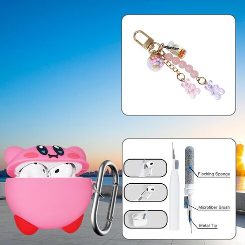 for AirPods 4 4th Generation Case Kirb Cover, 2024 Released Cute Cartoon Cool Funny Silicone Shockproof Skin for AirPods 4 Case with Bear Wrist Strap & Cleaning Pen for Boy Girl Kid, Pink 4st Case in Saudi Arabia