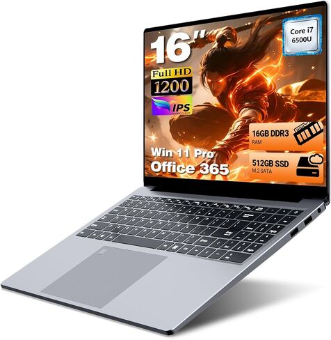 Gaming Laptop i7, 16 inch Laptop Computer Up to 3.1GHz, 2026 Laptop Computers with 16GB RAM 512GB SSD, FHD 1920x1200, 180° Angle Open, Backlit Keyboard, Type-C, Mini HDMI, PC Lap top for Study Work in Saudi Arabia