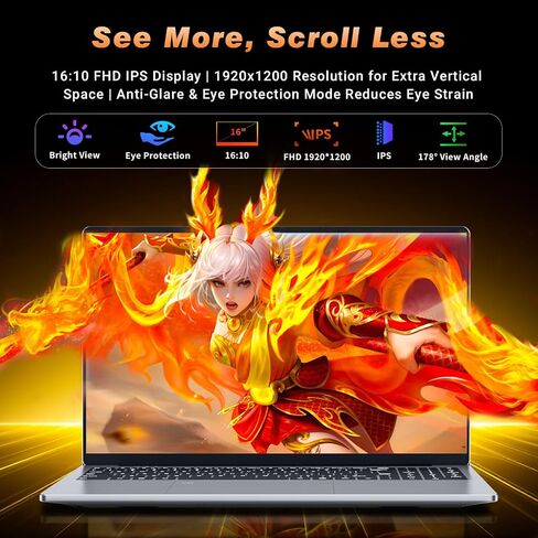 Gaming Laptop i7, 16 inch Laptop Computer Up to 3.1GHz, 2026 Laptop Computers with 16GB RAM 512GB SSD, FHD 1920x1200, 180° Angle Open, Backlit Keyboard, Type-C, Mini HDMI, PC Lap top for Study Work in Saudi Arabia