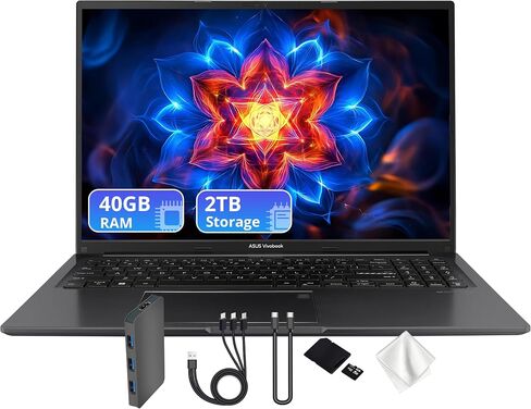 ASUS Vivobook 16" WUXGA Laptop, Intel i7-1355U, 16GB DDR4 RAM, Intel Iris Xe Graphics, 1.5TB Storage(512GB PCIe SSD&1TB Docking Station Set), Backlit Keyboard, Fingerprint, HD Webcam, Win 11, Black in Saudi Arabia