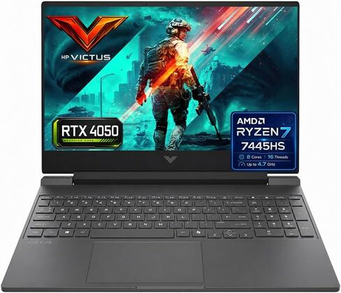 HP Victus 15.6" Gaming Laptop, AMD Ryzen 7 7445HS CPU, NVIDIA GeForce RTX 4050 6GB GPU, FHD 144Hz IPS, 32GB DDR5 RAM, 1TB SSD, HDMI, USB-C, RJ-45, Wi-Fi 6, Backlit Keyboard, Windows 11, Mica Silver in Kuwait