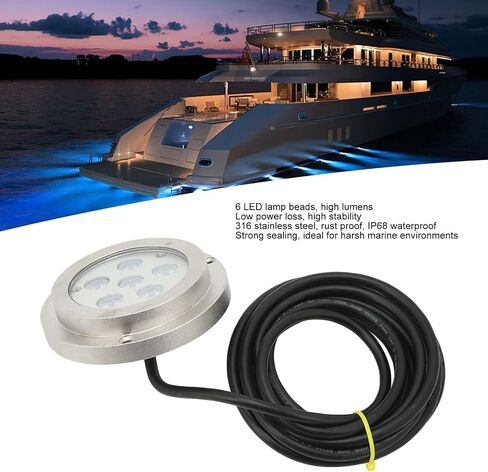 Keenso Boat Underwater Light 316 Stainless Steel Marine Underwater Light 12V 24VDC IP68 6 LED RGBW 3.8in for Yachts Ships Motorboats Pool Fountain Lighting in Kuwait