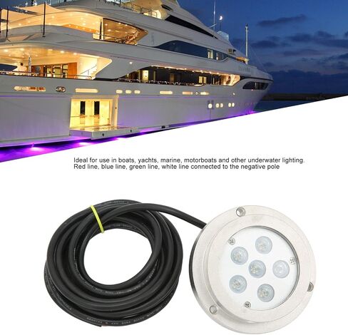 Keenso Boat Underwater Light 316 Stainless Steel Marine Underwater Light 12V 24VDC IP68 6 LED RGBW 3.8in for Yachts Ships Motorboats Pool Fountain Lighting in Kuwait
