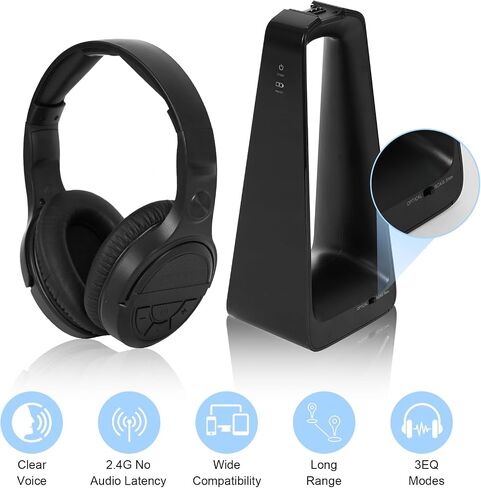 Senior Friendly Headphones with Large Buttons, Wireless TV Headphones with 2.4G Transmitter Charging Dock, Bluetooth 5.3 Headsets, Clear Sound Mode for Elderly, Compatible with TV Optical/RCA/AUX in Kuwait