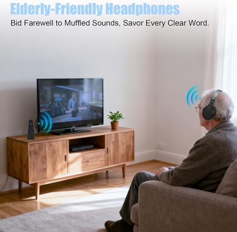 Senior Friendly Headphones with Large Buttons, Wireless TV Headphones with 2.4G Transmitter Charging Dock, Bluetooth 5.3 Headsets, Clear Sound Mode for Elderly, Compatible with TV Optical/RCA/AUX in Kuwait