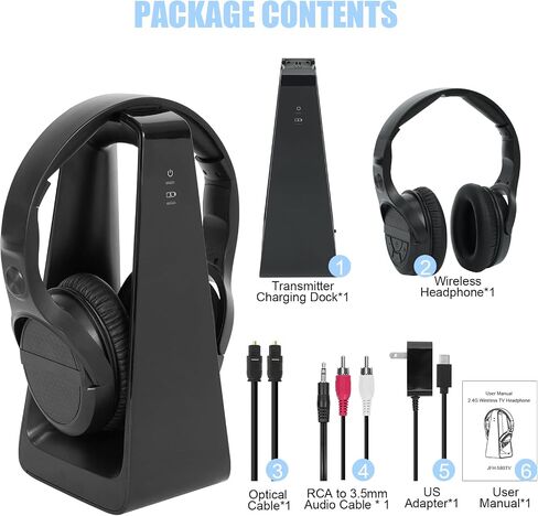Senior Friendly Headphones with Large Buttons, Wireless TV Headphones with 2.4G Transmitter Charging Dock, Bluetooth 5.3 Headsets, Clear Sound Mode for Elderly, Compatible with TV Optical/RCA/AUX in Kuwait
