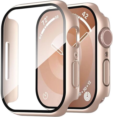 Smiling 2 Pack Case Compatible with Apple Watch Series 11 (2025)/Series 10 46mm with Tempered Glass Screen Protector, Hard PC Case Scratch-Resistant Overall Protective Cover- 1 Rose Gold + 1 Transparent in Kuwait
