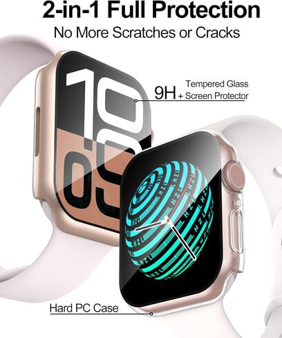 Smiling 2 Pack Case Compatible with Apple Watch Series 11 (2025)/Series 10 46mm with Tempered Glass Screen Protector, Hard PC Case Scratch-Resistant Overall Protective Cover- 1 Rose Gold + 1 Transparent in Kuwait