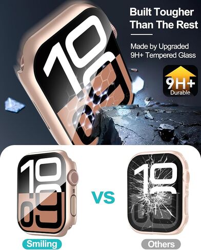 Smiling 2 Pack Case Compatible with Apple Watch Series 11 (2025)/Series 10 46mm with Tempered Glass Screen Protector, Hard PC Case Scratch-Resistant Overall Protective Cover- 1 Rose Gold + 1 Transparent in Kuwait