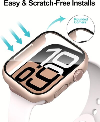 Smiling 2 Pack Case Compatible with Apple Watch Series 11 (2025)/Series 10 46mm with Tempered Glass Screen Protector, Hard PC Case Scratch-Resistant Overall Protective Cover- 1 Rose Gold + 1 Transparent in Kuwait
